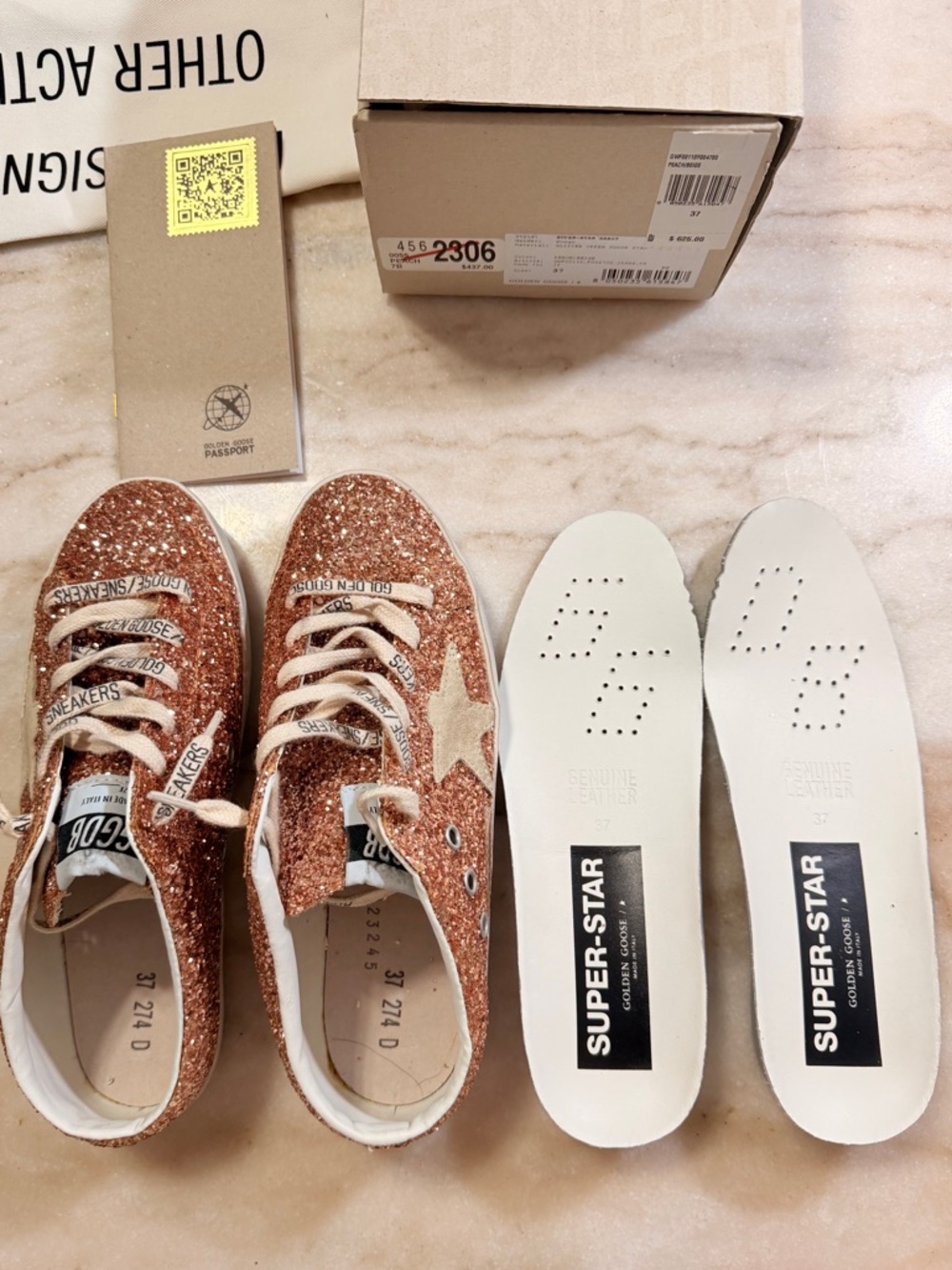 Brand New Golden Goose Peach Glitter Super-Star Sabot Sneakers - Picture 5 of 8